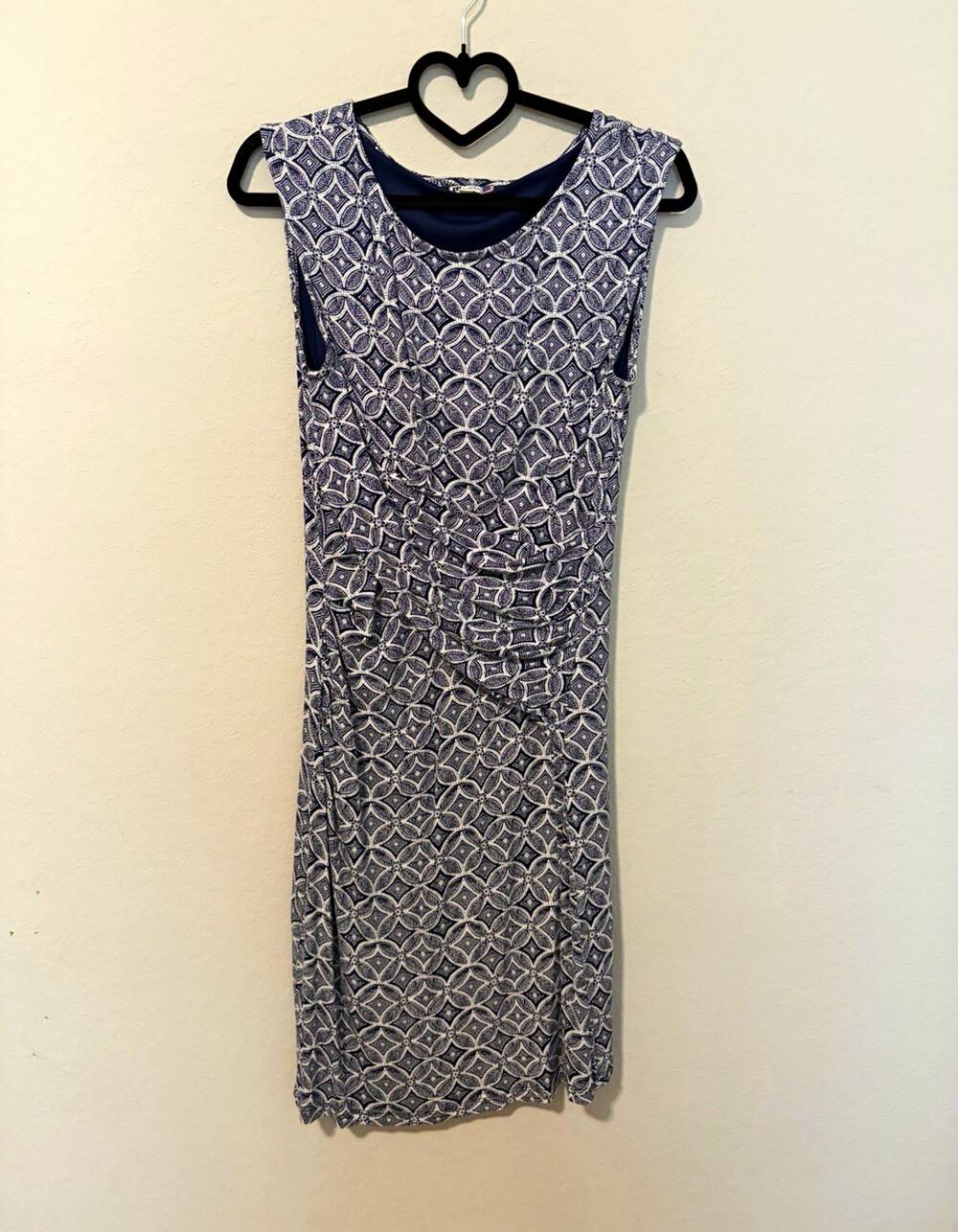 KUT from the Kloth Mollee Navy/White Geometric Sheath Dress Ruched Lined Sz 4